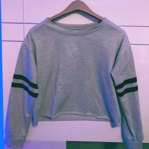 Black Striped Long Sleeve Crop Top